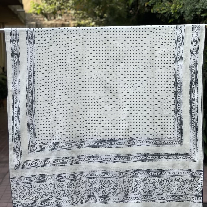 White Ajrak Scarf - Heart Print