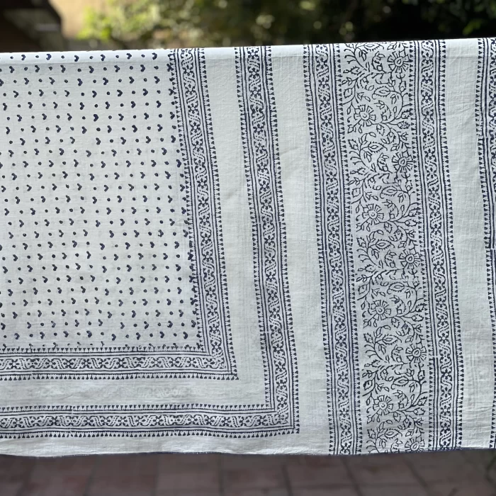 White Ajrak Scarf - Heart Print