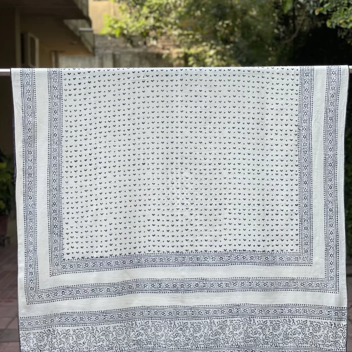 White Ajrak Scarf - Heart Print